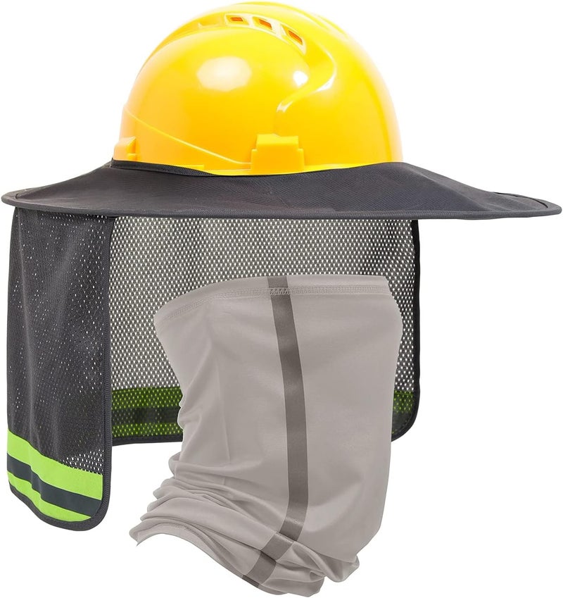 TCCFCCT Hard Hat Shade, Full Brim Mesh Neck Sun Shield, High Visibility Neck Protection & Bandana Headband Face Scarf, Hard Hat Accessories, 2 Pack, Grey - Image 1